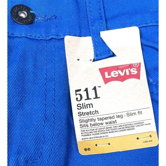 LEVI'S 511 Boys SIZE 14 Regular (27x27) Slim Fit Stretch Royal Blue JEANS NWT - Picture 4 of 4